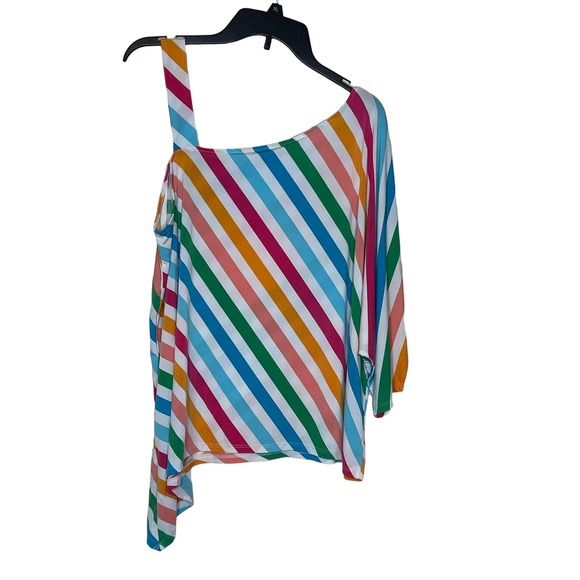 Cato Women Top One Shoulder Striped Blouse Asymmetrical  Multi Colored 14/16 NWT - Picture 10 of 10